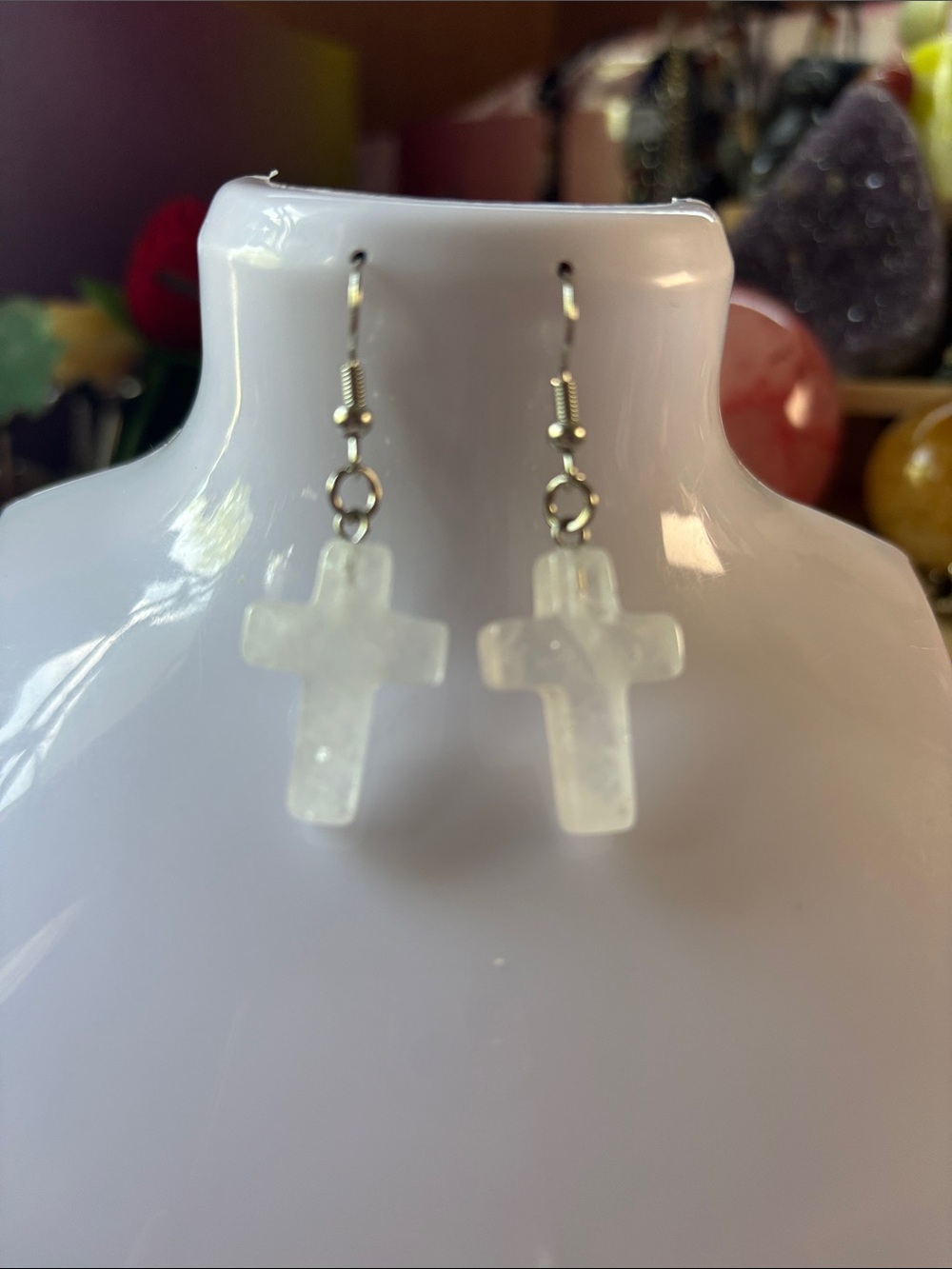 Clear Quartz Cross Drop Earrings by